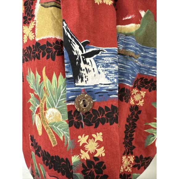 Hawaiian Aloha Shirt Howie Red Humpback Whale Palm Made in Hawaii Men's XL - Picture 4 of 5